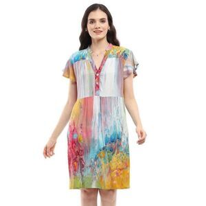 Parsley Sage Abstract Watercolor Flutter Sleeve Dress Size Medium